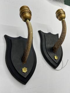 Jacques Adnet Pair of 1950s Stitched leather and deer antler by Jacques Adnet - 3968759