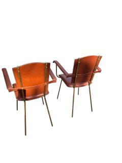 Jacques Adnet Pair of 1950s Stitched leather armchairs by Jacques Adnet - 4363015