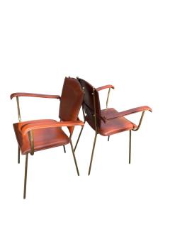 Jacques Adnet Pair of 1950s Stitched leather armchairs by Jacques Adnet - 4363407