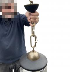 Jacques Adnet Pair of 1950s Stitched leather lanterns by Jacques Adnet - 4472450