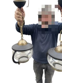 Jacques Adnet Pair of 1950s Stitched leather lanterns by Jacques Adnet - 4472458