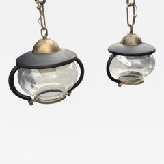 Jacques Adnet Pair of 1950s Stitched leather lanterns by Jacques Adnet - 4475245