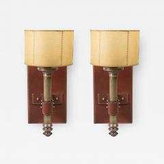 Jacques Adnet Pair of 1950s Stitched leather sconces By Jacques Adnet - 2613944