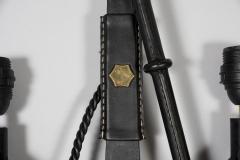 Jacques Adnet Pair of 1950s Stitched leather sconces by Jacques Adnet - 2793777