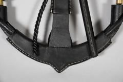 Jacques Adnet Pair of 1950s Stitched leather sconces by Jacques Adnet - 2793778