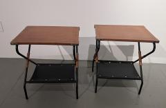 Jacques Adnet Pair of 1950s Two Tone Stitched Leather Tables - 3213784