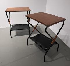 Jacques Adnet Pair of 1950s Two Tone Stitched Leather Tables - 3214142