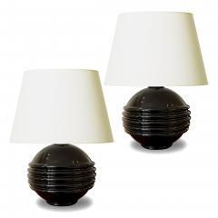 Jacques Adnet Pair of Black Opaline Glass Lamps in the Style of Jacques Adnet - 2150157