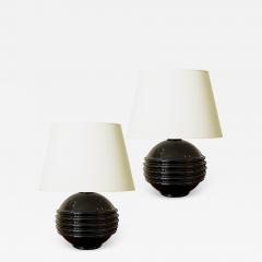 Jacques Adnet Pair of Black Opaline Glass Lamps in the Style of Jacques Adnet - 2151738