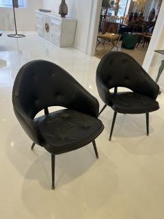 Jacques Adnet Pair of Black stitched Leather Chairs - 3476063