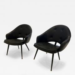 Jacques Adnet Pair of Black stitched Leather Chairs - 3478357