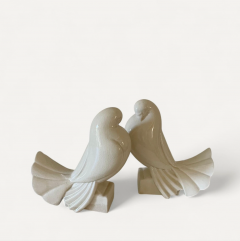 Jacques Adnet Pair of Ceramic Doves by Jacques Adnet Art Deco Ivory Glaze 1930 - 4612992