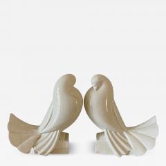 Jacques Adnet Pair of Ceramic Doves by Jacques Adnet Art Deco Ivory Glaze 1930 - 4614552