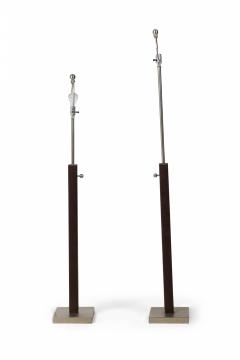 Jacques Adnet Pair of French Matched Brown Stitched Leather Floor Lamps - 4273832