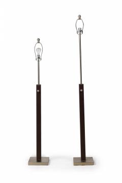 Jacques Adnet Pair of French Matched Brown Stitched Leather Floor Lamps - 4273833