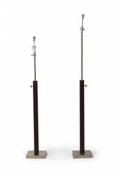 Jacques Adnet Pair of French Matched Brown Stitched Leather Floor Lamps - 4273834