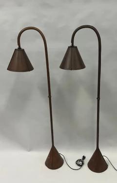 Jacques Adnet Pair of French Mid Century Hand Stitched Leather Floor Lamps by Jacques Adnet - 3504057