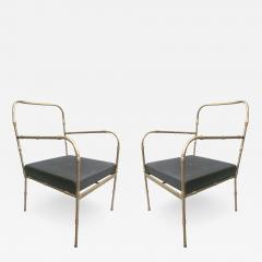 Jacques Adnet Pair of French Mid Century Modern Faux Bamboo Armchairs Style Jacques Adnet - 1791359