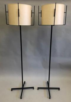 Jacques Adnet Pair of French Mid Century Modern Iron Parchment Floor Lamps by Jacques Adnet - 1657689