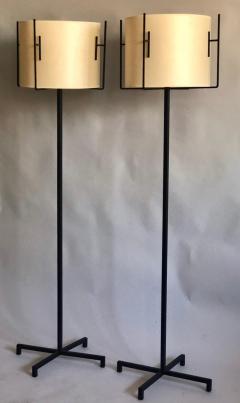 Jacques Adnet Pair of French Mid Century Modern Iron Parchment Floor Lamps by Jacques Adnet - 1657690