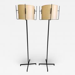 Jacques Adnet Pair of French Mid Century Modern Iron Parchment Floor Lamps by Jacques Adnet - 1660128