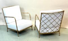 Jacques Adnet Pair of French Mid century Gilt Iron Faux Bamboo Lounge Chairs Jacques Adnet - 4437248