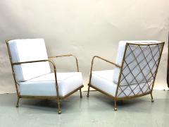 Jacques Adnet Pair of French Mid century Gilt Iron Faux Bamboo Lounge Chairs Jacques Adnet - 4437256