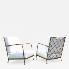 Jacques Adnet Pair of French Mid century Gilt Iron Faux Bamboo Lounge Chairs Jacques Adnet - 4439322