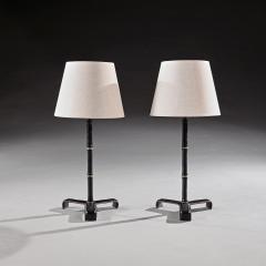 Jacques Adnet Pair of Leather Simulated Bamboo Table Lamps Attributed to Jacques Adnet - 4232046