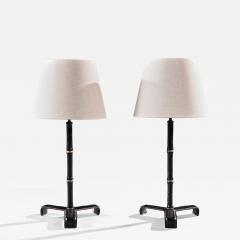Jacques Adnet Pair of Leather Simulated Bamboo Table Lamps Attributed to Jacques Adnet - 4237027