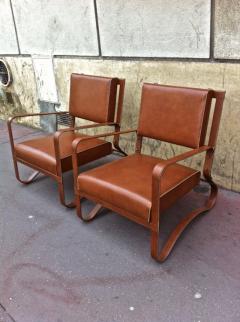 Jacques Adnet Pair of Rare Lounge Chairs in Hand Stitched Leather - 367278