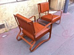 Jacques Adnet Pair of Rare Lounge Chairs in Hand Stitched Leather - 367280