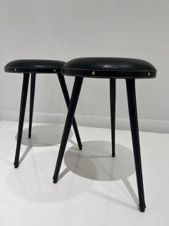 Jacques Adnet Pair of Stitched Leather Stools - 3145198