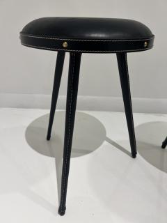 Jacques Adnet Pair of Stitched Leather Stools - 3145199