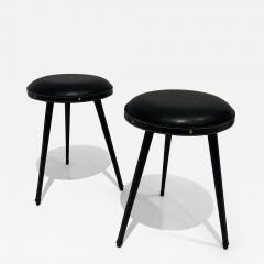 Jacques Adnet Pair of Stitched Leather Stools - 3149614