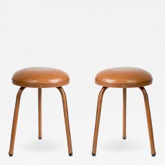 Jacques Adnet Pair of Stitched Leather Stools By Jacques Adnet - 1678988