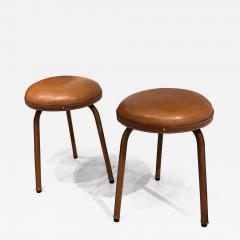 Jacques Adnet Pair of Stitched Leather Stools by Jacques Adnet - 1821490