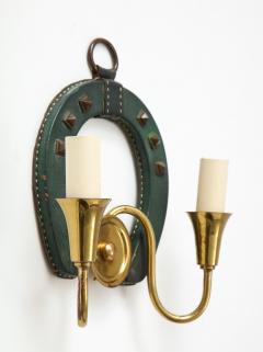 Jacques Adnet Pair of Stitched Leather sconces by Jacques Adnet - 1196560