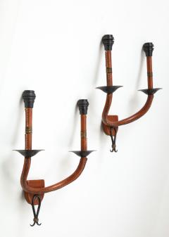 Jacques Adnet Pair of Stitched Leather sconces by Jacques Adnet - 1196615