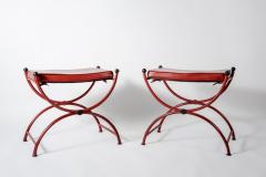 Jacques Adnet Pair of Stitched Leather stools by Jacques Adnet - 817034