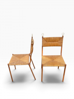 Jacques Adnet Pair of Stitched leather and rattan chairs by Jacques ADNET - 4827912