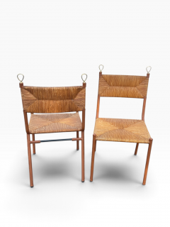 Jacques Adnet Pair of Stitched leather and rattan chairs by Jacques ADNET - 4827913