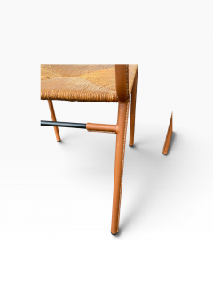 Jacques Adnet Pair of Stitched leather and rattan chairs by Jacques ADNET - 4827914