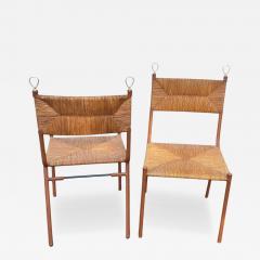 Jacques Adnet Pair of Stitched leather and rattan chairs by Jacques ADNET - 4828075