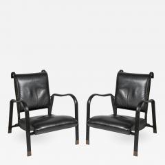 Jacques Adnet Pair of Stitched leather armchairs by Jacques adnet - 892341