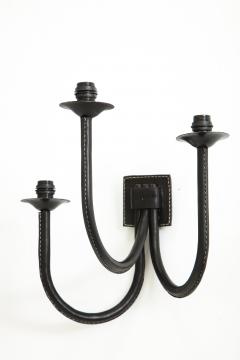 Jacques Adnet Pair of Stitched leather sconces by Jacques Adnet - 878637