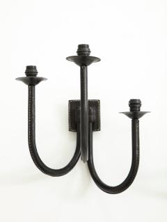 Jacques Adnet Pair of Stitched leather sconces by Jacques Adnet - 878641