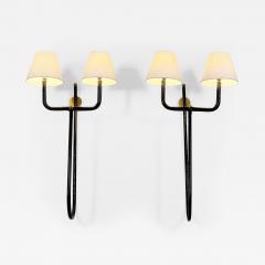 Jacques Adnet Pair of large scale two arm wall lights - 2626183