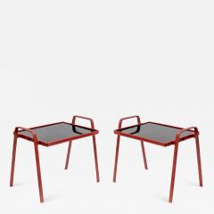 Jacques Adnet Pair of side tables in Stitched leather designed by Jacques Adnet - 817325