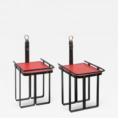 Jacques Adnet Pair of side tables in stitched leather by Jacques Adnet - 2613943